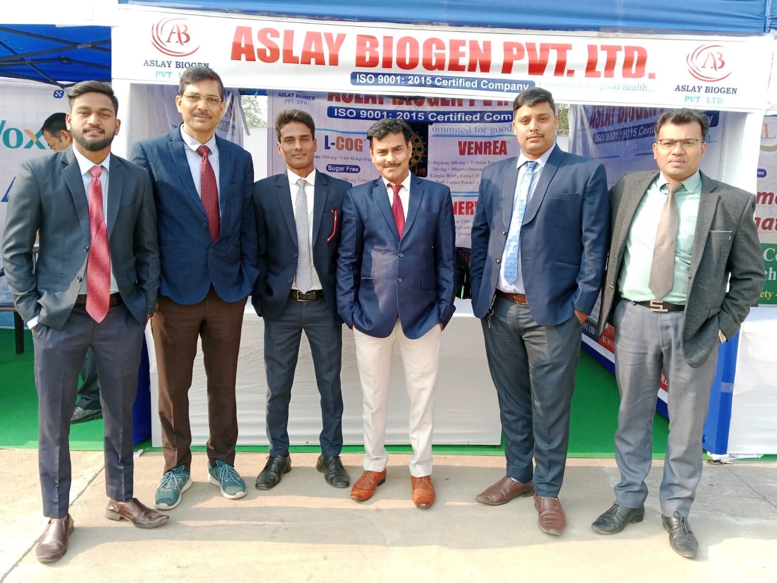 Aslay Biogen exhibition stall displaying L-COG, Venrea and Nervslay products